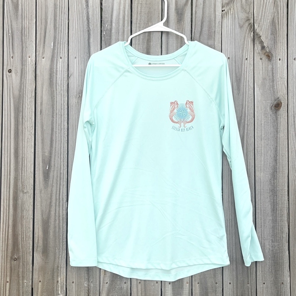 Imperfect siesta key beach top long sleeved lightweight blue green mermaid top